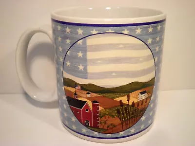 Vtg 1999 Warren Kimble Cup Mug America The Beautiful Sakura Flag Barn 12 OZ • $9.99