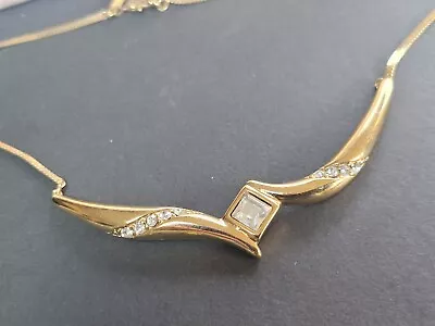 Vtg Signed Monet Gold Tone Faux Diamond 16  Necklace Choker Chain Style W/ Box • $16.99