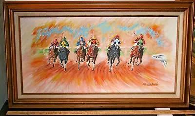 BEAUTIFUL OIL PAINTING ON CANVAS OF HORSE RACING  SIGNED.Michael Gentry • $799.95
