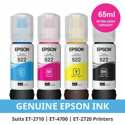 $14.75 • Buy Epson T522 Genuine Ink Refill 4-Pack Epson EcoTank Printers