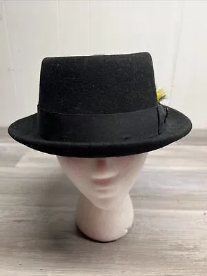 Bigalli Fedora Black Hat 100% Wool Felt Water Repellent Size XL Worn 1 Time • $44