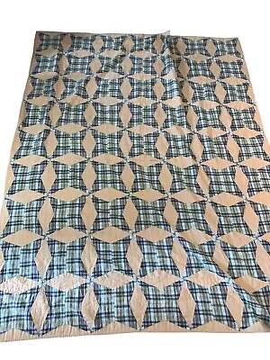 Vintage Handmade And Hand Stitched Quilt 86” X 67” Patchwork Plaid READ • $154.99