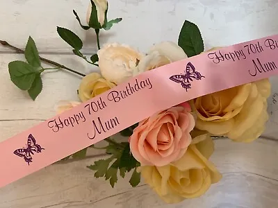 60th 70th 80th 90th 100th Birthday Personalised Ribbon 45mm Birthday Cake Gift   • £3.25