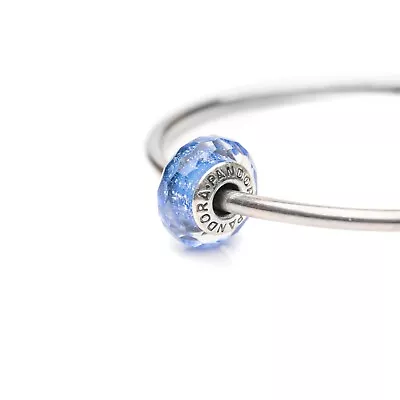 Pandora Blue Glitter Murano Glass Charm WIth Sterling Silver Core • $5.25