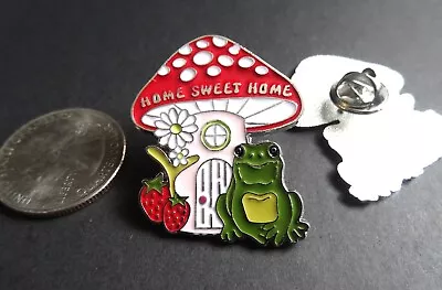 Red Mushroom Frog House Toad Sweet Home Forest Metal Pin Badge Brooch Enamel • $5.95