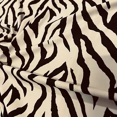 Beige & Black Zebra Animal Print Spandex Fabric Stretch By Yard For Swimwear • $12.99