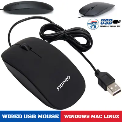 Wired Usb Optical Mouse For Pc Laptop Computer MAC WINDOWS LINUX Scroll Wheel... • £3.89