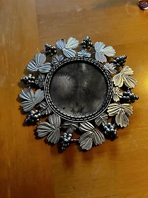 Vintage Antique Silver Round 11” Mirror Grapes And Leaves • $10