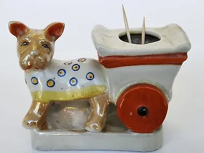 Vintage Toothpick Holder Porcelain Dog Pulling Wagon • $16.80