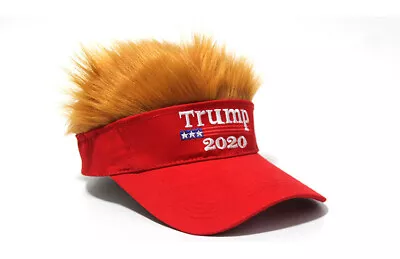 President Donald TRUMP 2020 Red Trumpy Visor Hat W/Gold Hair Golf Cap Wig MAGA • $9.99