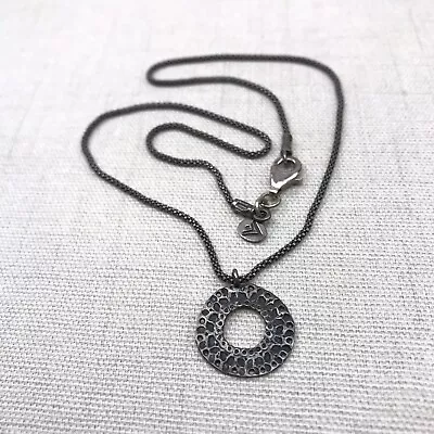 Silpada Oxidized Silver Necklace Hammered Disc  W/ Popcorn Chain - 17  • $63.76