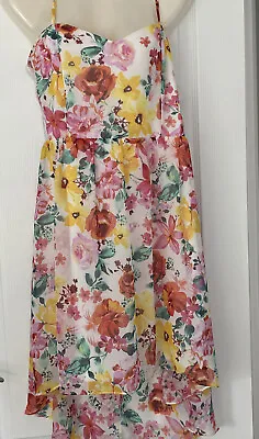 Forever 21  Floral Floaty Dress Size M Cami Top Lined Lace Side Top Panel Lined • £3