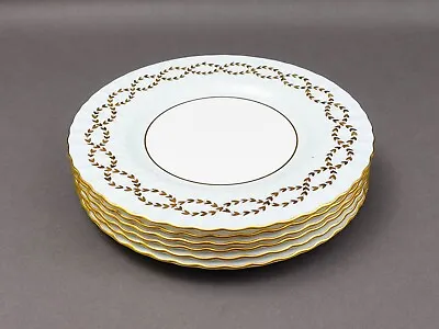 Minton England Tiffany S600 Gold Laurel Leaf Light Blue Luncheon Plate Set Of 6 • $999.99