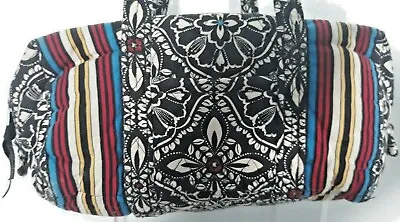 VERA BRADLEY Black/White W Stripes  Barcelona   2 Handle Purse W Two Way Zip Top • $9.99