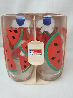 4 Vintage Libbey Watermelon Clear 17 0z Glasses Mid Century In Box • $24.75