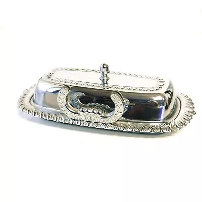 Vintage Irvinware Stainless Steel Butter Dish Glass Tray With Knife Holder USA • $15.99