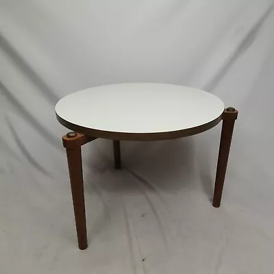 Vintage MCM Mid Century Stacking Wood Brass White Top Nesting Side Table • $83.99