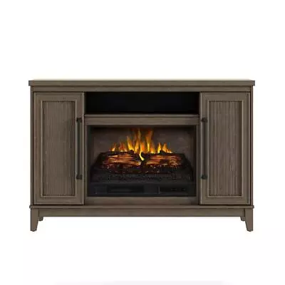 54 In. Electric Fireplace TV Media Console Freestanding Wooden Light Brown Birch • $351.76