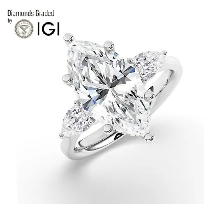 Marquise Solitaire 18K White Gold Trilogy Ring 4 Ct Lab-grown IGI Certified • £2902