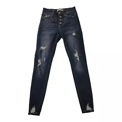 KanCan Estillo Distressed Skinny Blue Jeans Size 5/26 Button Fly   • $25.99