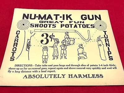 Antique Vintage NU-MAT-IK Old Dime Store Toy Potato Pop Gun - - Display Sign !! • £14.24