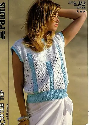 Patons Cotton KNITTING PATTERN Women Summer Cable And Eyelet Pattern TOP • £0.85