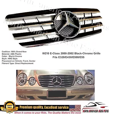 E55 E63 Grille E-Class 2000 2001 2002 Black Chrome Star Front Fin AMG E320 E500 • $139