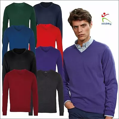 Premier Mens Long Sleeve V NECK Knitted Sweater Formal Office Work Wear Jersey  • £19.87