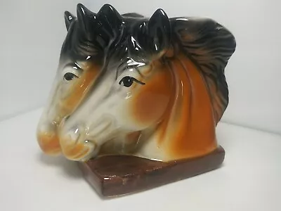 1960s/ 70s Vintage Relpo 2 Horse Heads Porcelain Retro Planter Pen Holder Vase • $42.99