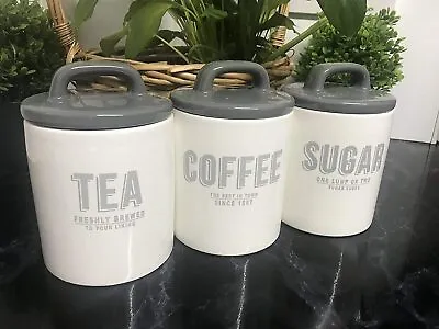 Set Of 3 Retro Canister Set-Tea/Coffee/Sugar Storage Jars Kitchen Essentials • £21.90