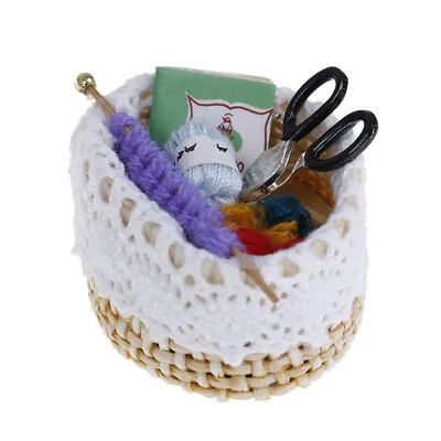 1/12 Dollhouse Miniature Accessories Knitting Tools Basket Scissors Wool Model • $0.01