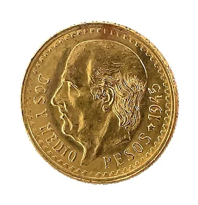 1945 Mexico Gold 2.5 Peso  Mint State Miguel Hidalgo Dos Y Medio Pesos • $200