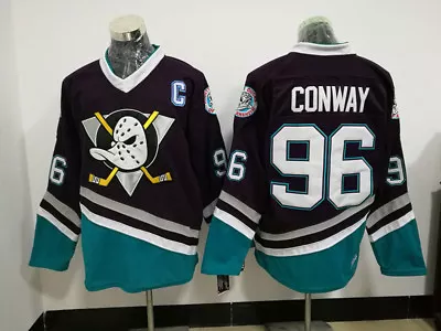 Purple Mighty Ducks Men's Ice Hockey Jerseys #96 Charlie Conway All Stitched • $38.99