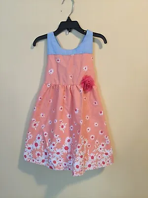 Penelope Mack Girls Peach Daisy Print Dress Size 4T Sleeveless Flower Elastic • $16