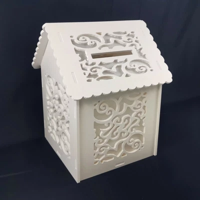 White MDF Wooden Wishing Well Gift Wish Box Design Wedding Party Money House • $69.99