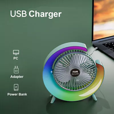 Portable Desk Top Fan 3 Speeds USB Rechargeable Table Fans With RGB LED Light AU • $29.99