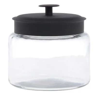 Anchor Hocking? 64 Oz Clear Glass Montana Jar With Black Lid - 6 3/4 Dia X 6 • $31.60