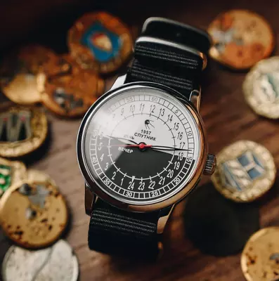 Unique 24 - Hour Vintage Watch Sputnik Day Night With Nylon Strap  Automatic • $215