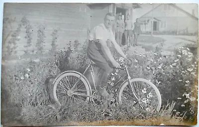 Military Man On Bicycle Antique Photo Latvia 1920-30's • $20