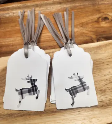 Christmas Gift Tags White/Grey Tartan Stag Xmas/Bottle/Bag/Secret Santa 12no  • £3