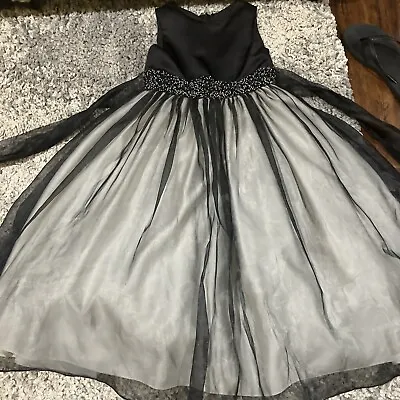 US ANGELS Blk Tulle Ivory Lining Formal Pagent Sleeveless Girls Sz 7 Flower Girl • £32.16