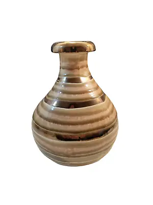 Pottery Art Vase Glazed Ceramic Metallic Copper Beige 10  Tall • $41.99