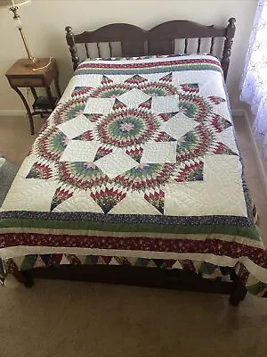 $120 • Buy Large Lone Star Quilt 84 X 84” Handmade Stitched Sewn Bedspread Queen Full