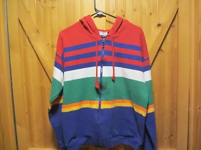 J Crew Womens Hoodie Sweatshirt Zip Front Rainbow Striped 90s  Size Large • $18