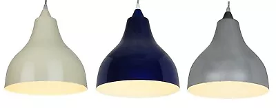 Hanging Metal Dome Pendants Cream Silver Blue Retro Bistro Style Easy Fit Shades • £39.90