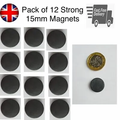 12 Strong Round Craft Disk Magnets Black Fridge Self Or Non Adhesive 15mm Board • £4.39