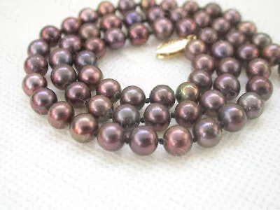 AAA Akoya Natural 18  7mm Round Black Brown Salt Water Pearls Necklace 14K Clasp • $24.99