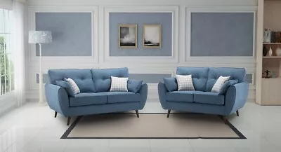 Classic Modern Blue Fabric 3 Seater 2 Seat Armchair Stools Sofa Suite Olivia 32 • £349