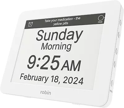 Robin Talking Clock + Day & Date Dementia Digital Day Clock Elderly White Rp £70 • £36.99