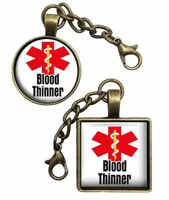 Medical Alert Blood Thinner Glass Top Purse Charm Zipper Pull Handmade Jewelry • $9.95